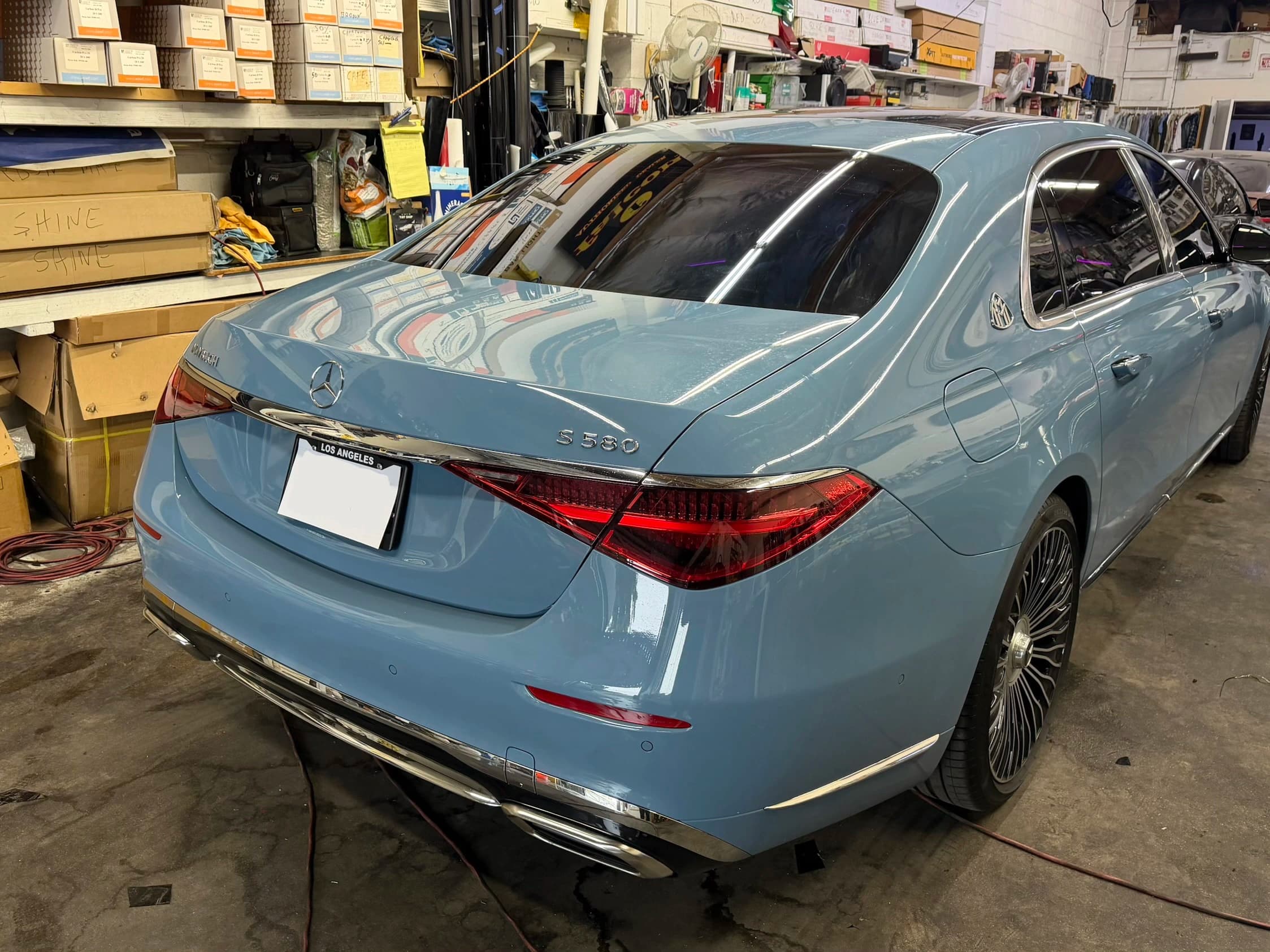 blue benz rear